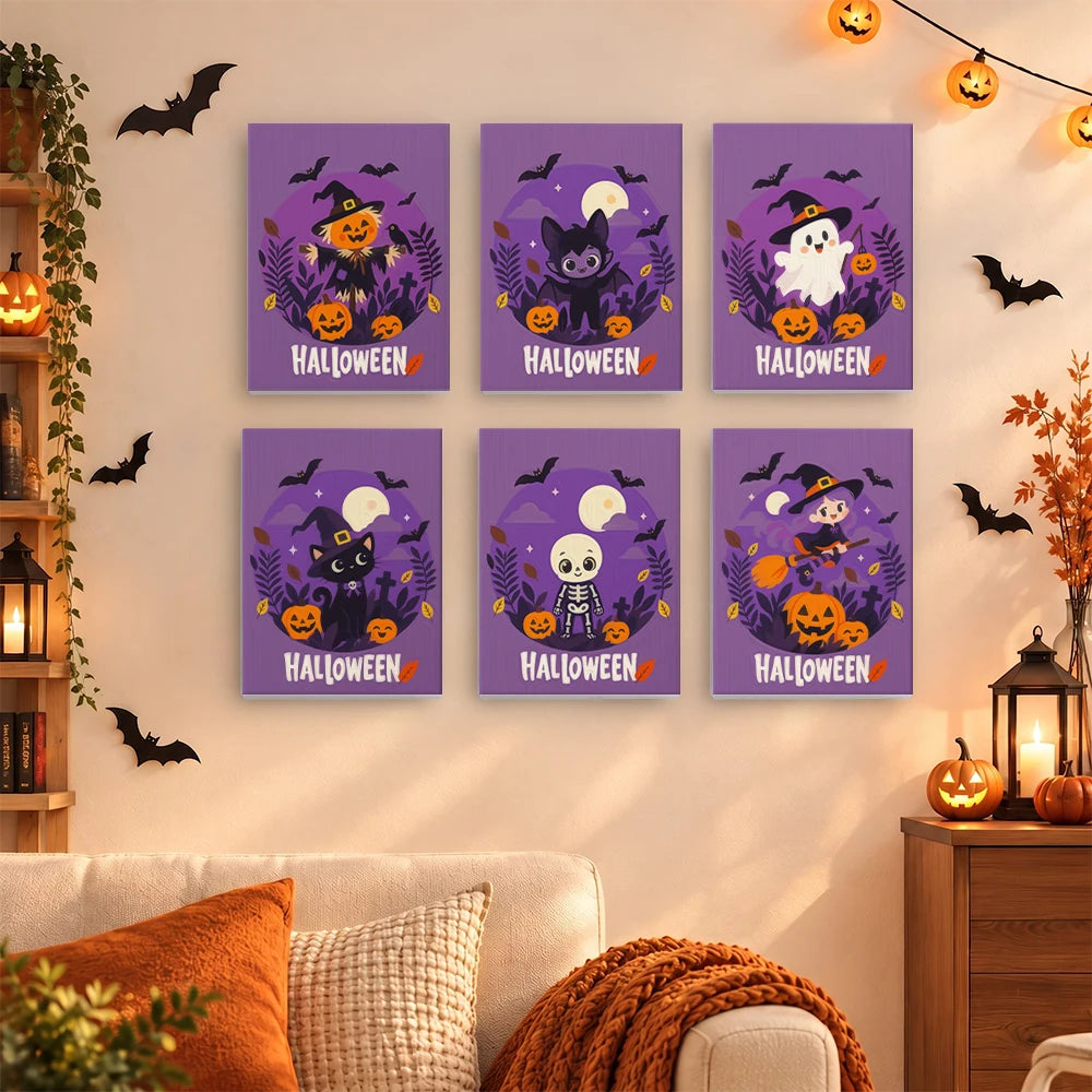 Paint by Numbers – 6 Mini Paintings | Purple Halloween Lettering Set