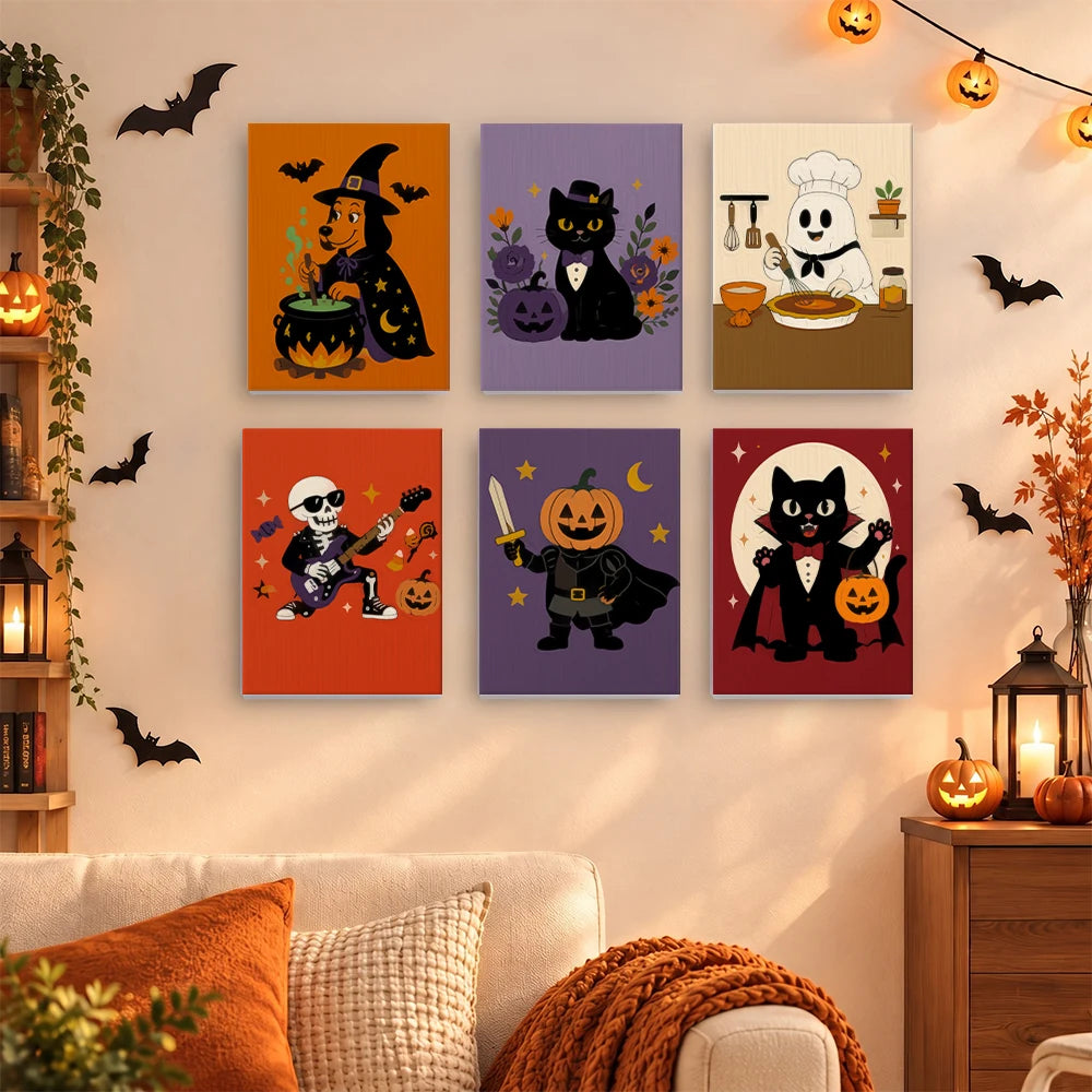 
Paint by Numbers – 6 Mini Paintings | Retro Halloween Characters Set