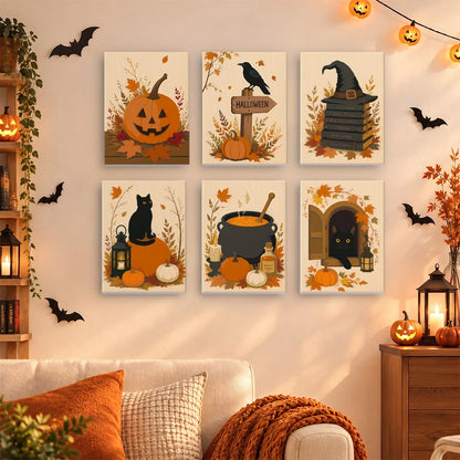 Paint by Numbers – 6 Mini Paintings | Rustic Autumn Halloween Set