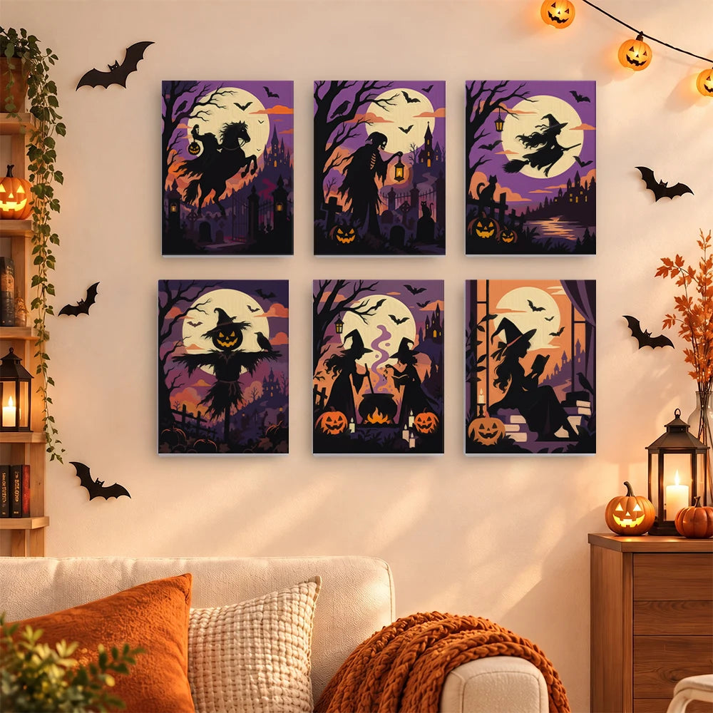 Paint by Numbers – 6 Mini Paintings | Silhouettes Under the Full Moon Set