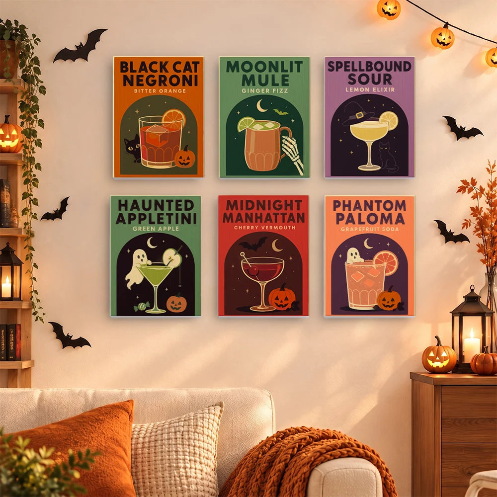 Paint by Numbers – 6 Mini Paintings | Spooky Cocktail Posters Set