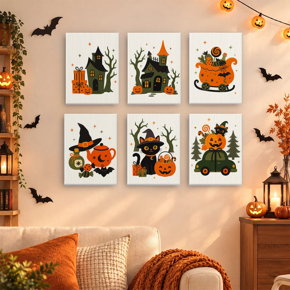 Paint by Numbers – 6 Mini Paintings | Vintage Halloween Village Set