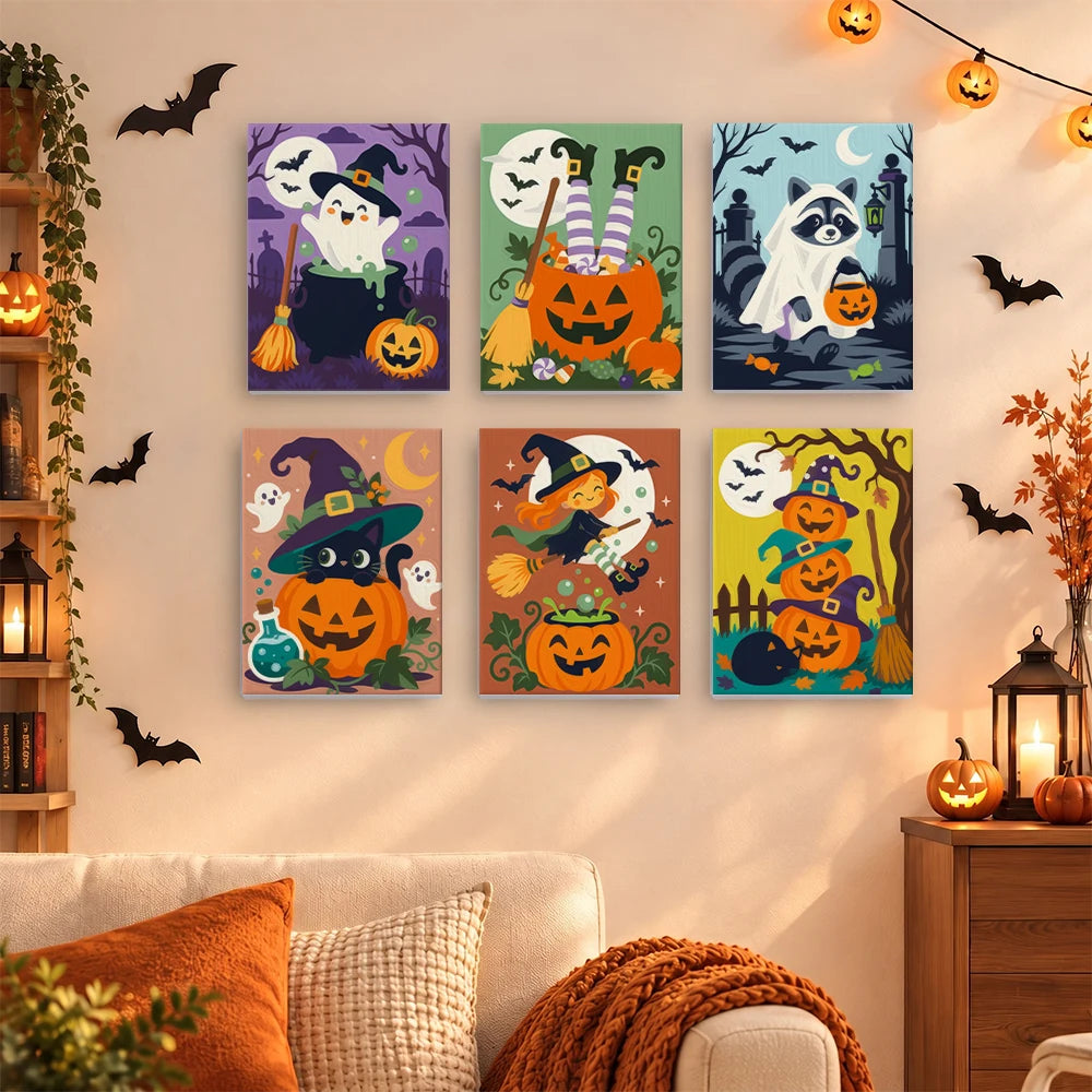 Paint by Numbers – 6 Mini Paintings | Witch Hats and Mischief Set