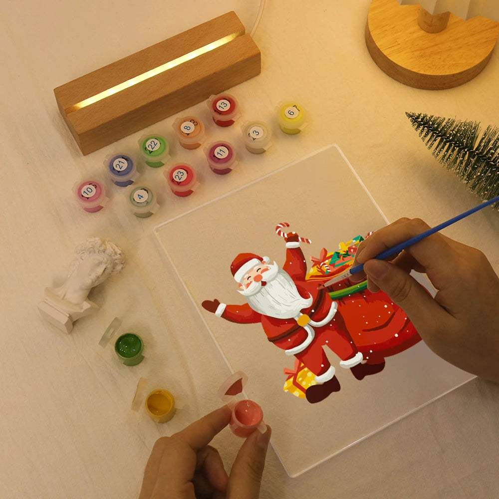 
Paint by Numbers - Christmas Light | Santa Waving with His Sack