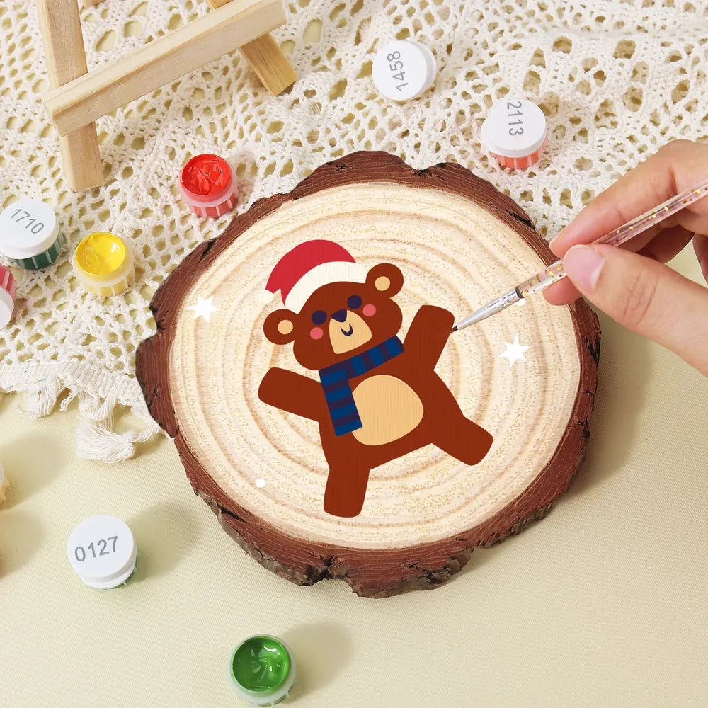 
Paint by Numbers - Wood Slice | Bear in a Blue Scarf