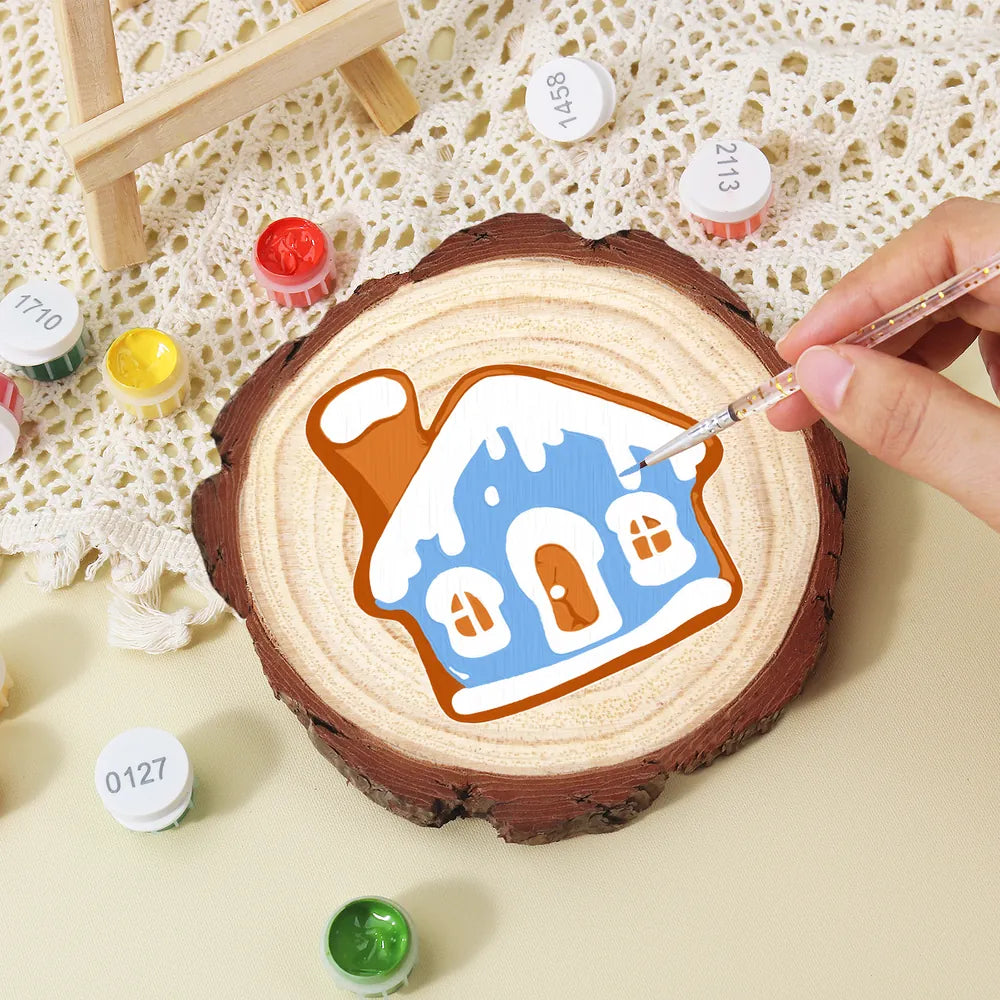 
Paint by Numbers - Wood Slice | Blue Gingerbread House