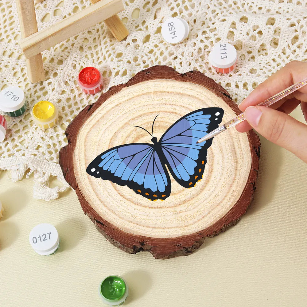
Paint by Numbers - Wood Slice | Blue Morpho Butterfly