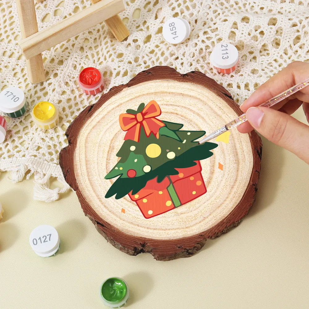 
Paint by Numbers - Wood Slice | Christmas Tree with Presents