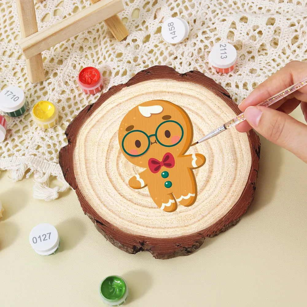 Paint by Numbers - Wood Slice | Gingerbread Man with Glasses