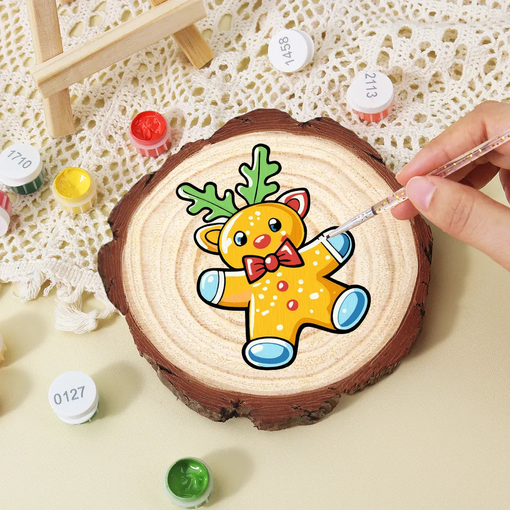 
Paint by Numbers - Wood Slice | Gingerbread Reindeer
