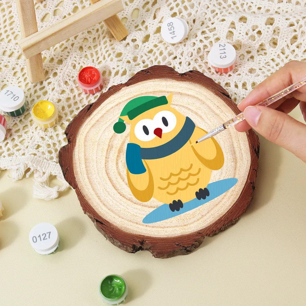 
Paint by Numbers - Wood Slice | Owl in a Winter Scarf