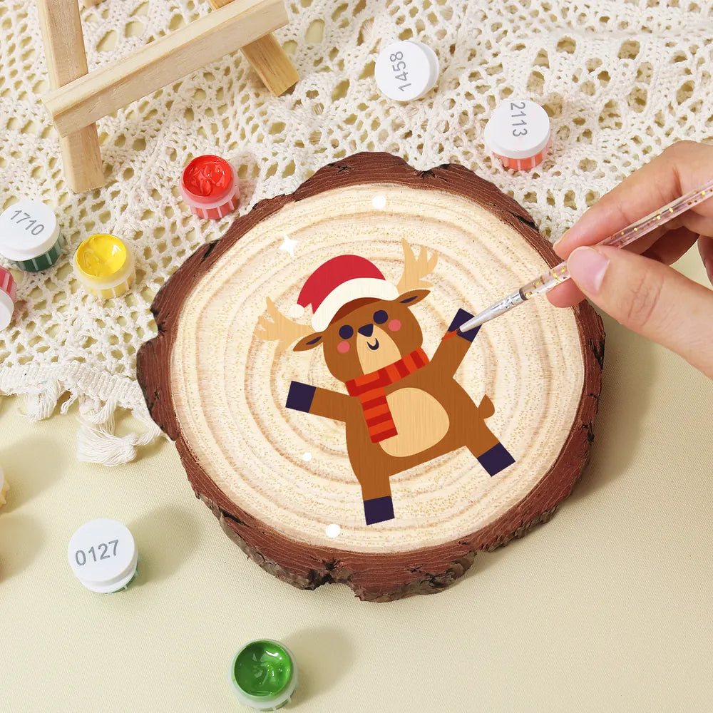
Paint by Numbers - Wood Slice | Reindeer in a Scarf