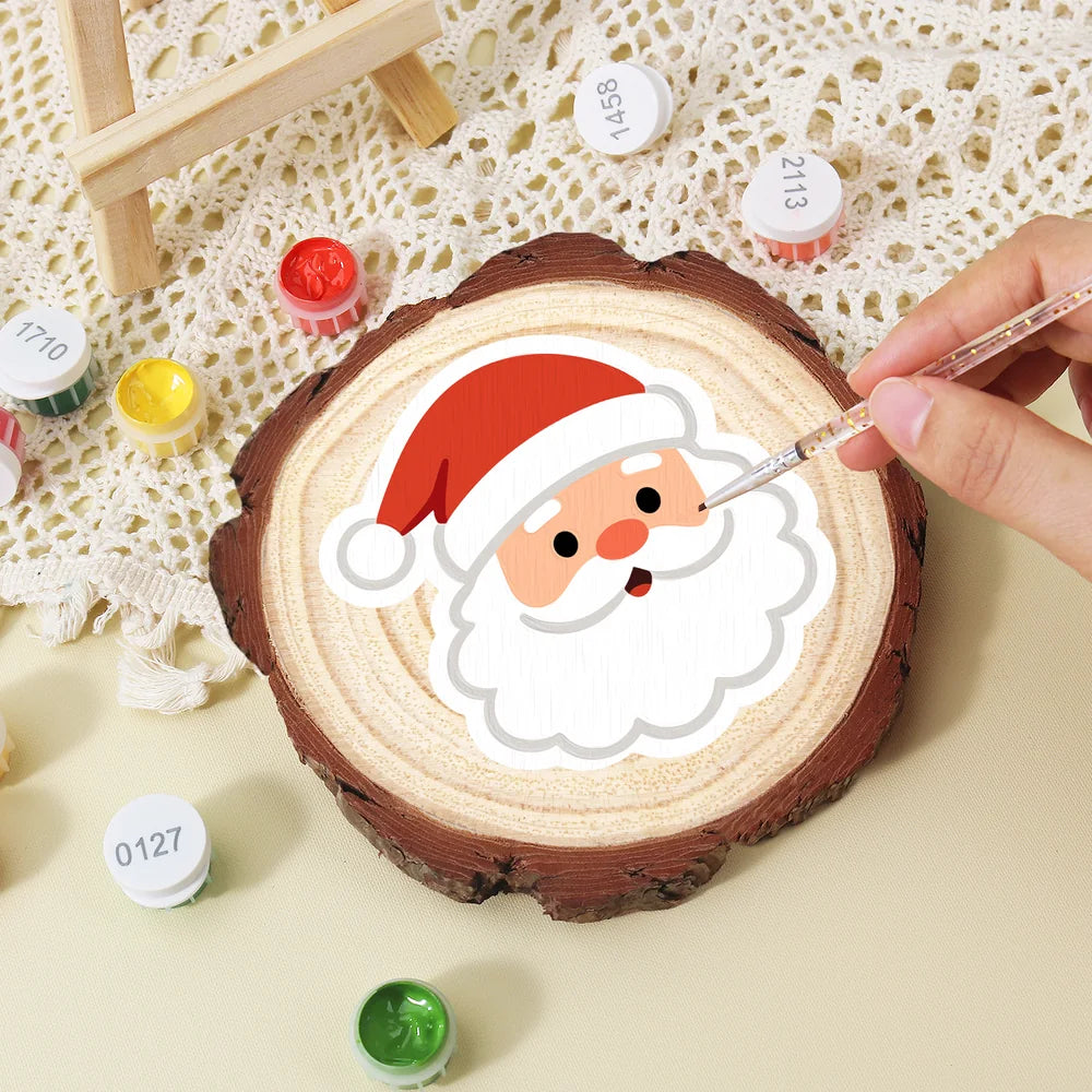 
Paint by Numbers - Wood Slice | Santa Face in a Red Hat