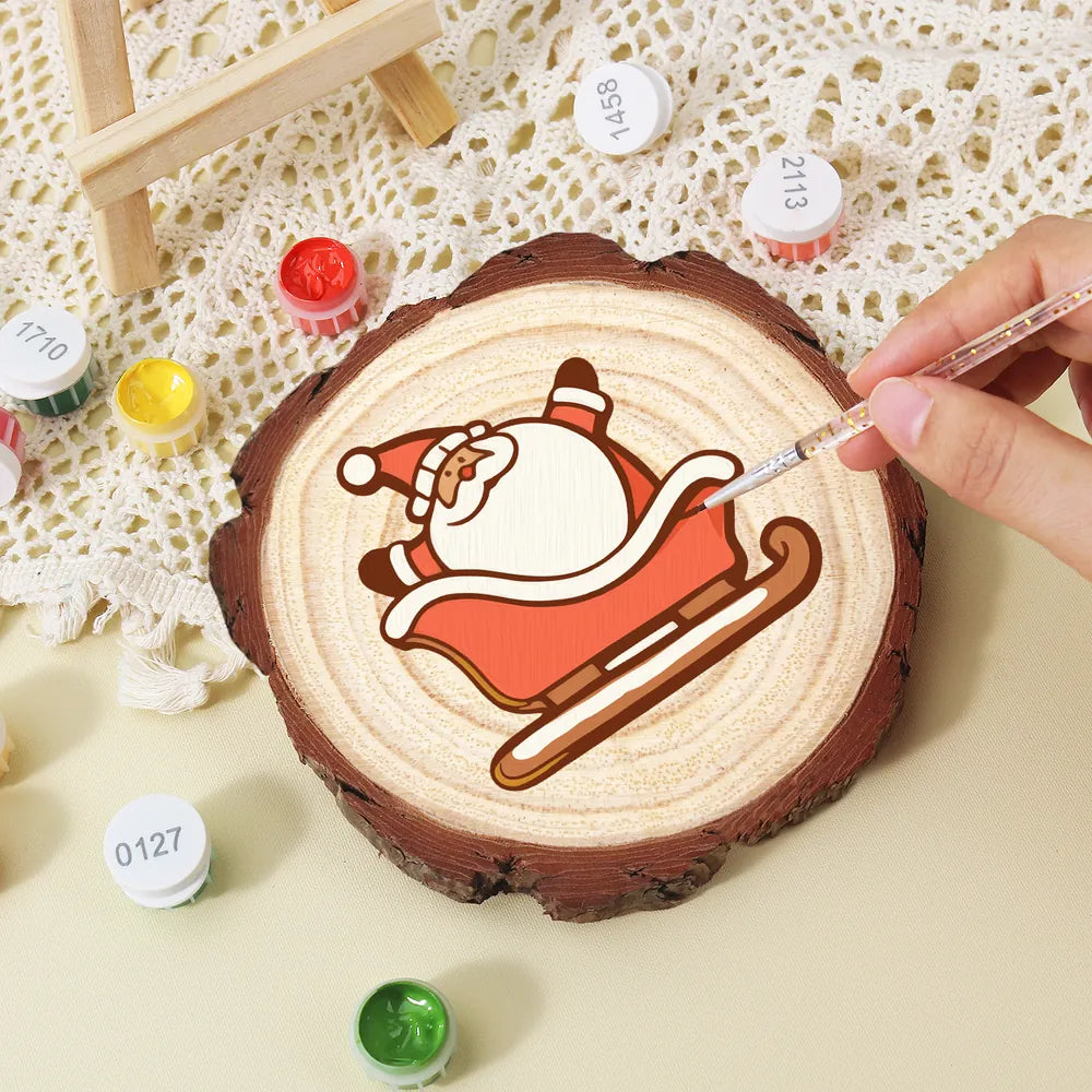 
Paint by Numbers - Wood Slice | Santa Sleigh Cookie