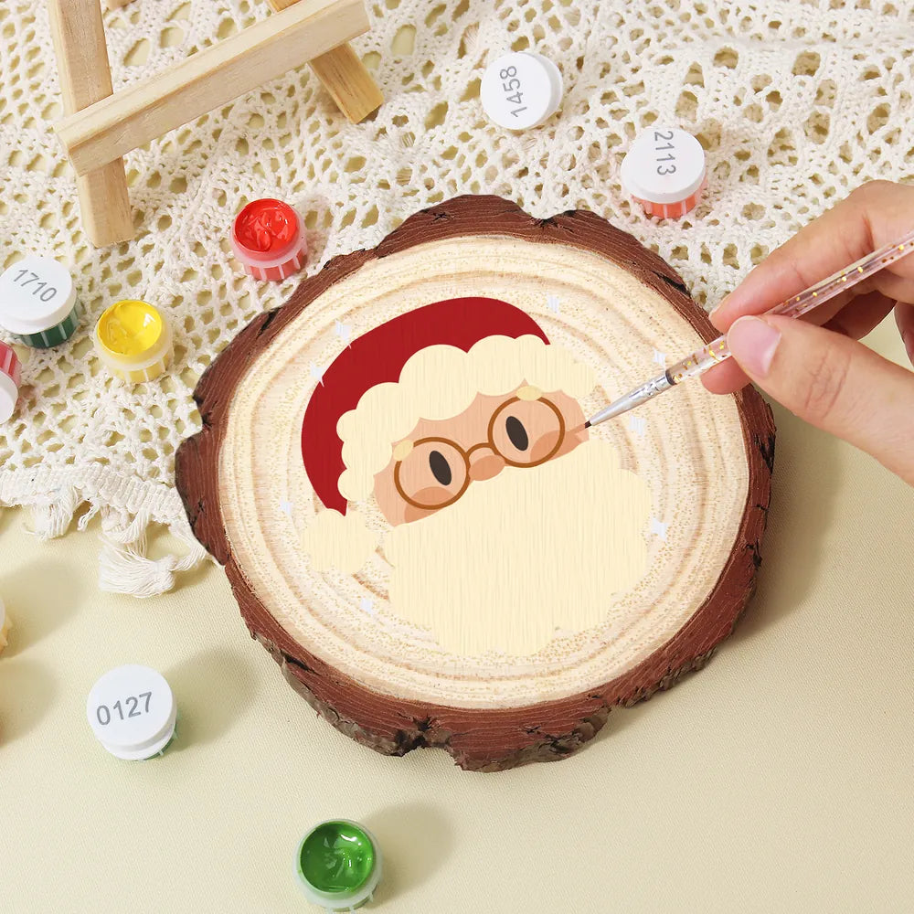 
Paint by Numbers - Wood Slice | Santa with Round Glasses