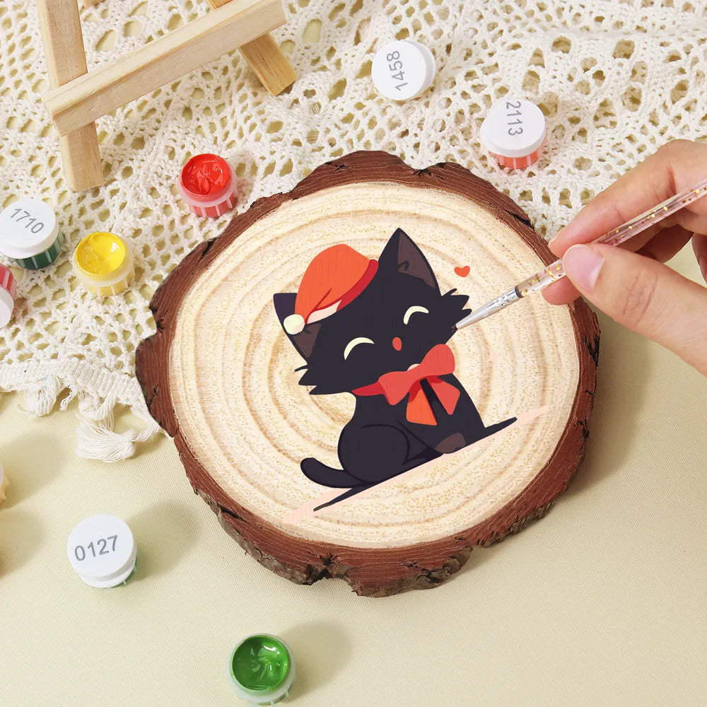 
Paint by Numbers - Wood Slice | Smiling Black Cat