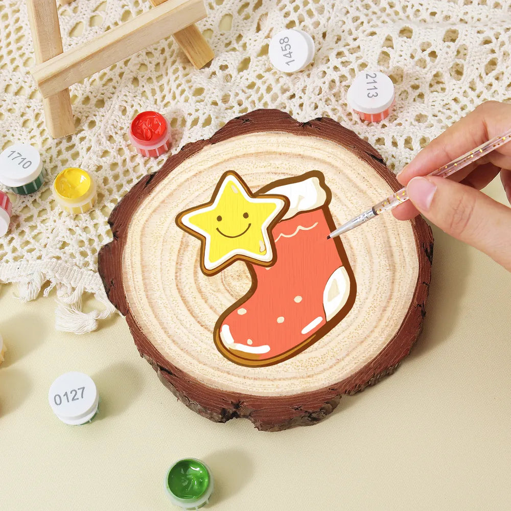 
Paint by Numbers - Wood Slice | Stocking with a Golden Star
