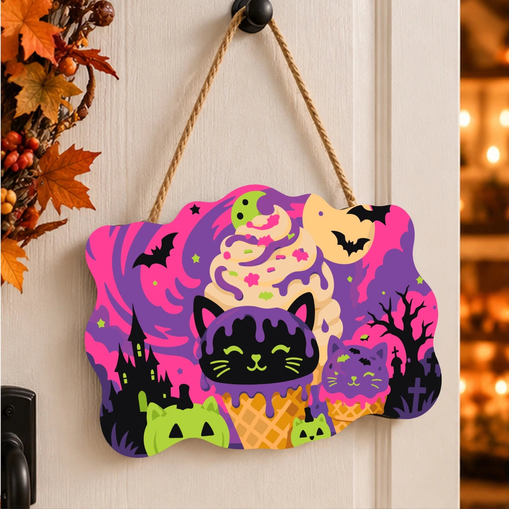 Paint by Numbers - Wooden Door Hanger | Black Cat Ice Cream Swirl