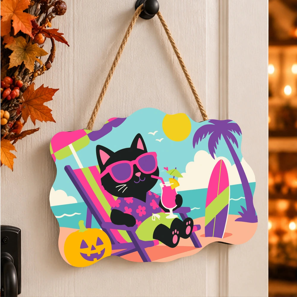 Paint by Numbers - Wooden Door Hanger | Black Cat on Vacation
