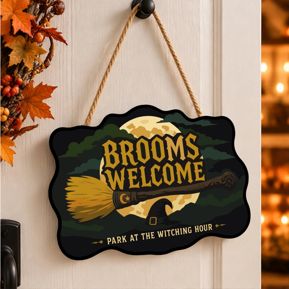 
Paint by Numbers - Wooden Door Hanger | Brooms Welcome at the Witching Hour