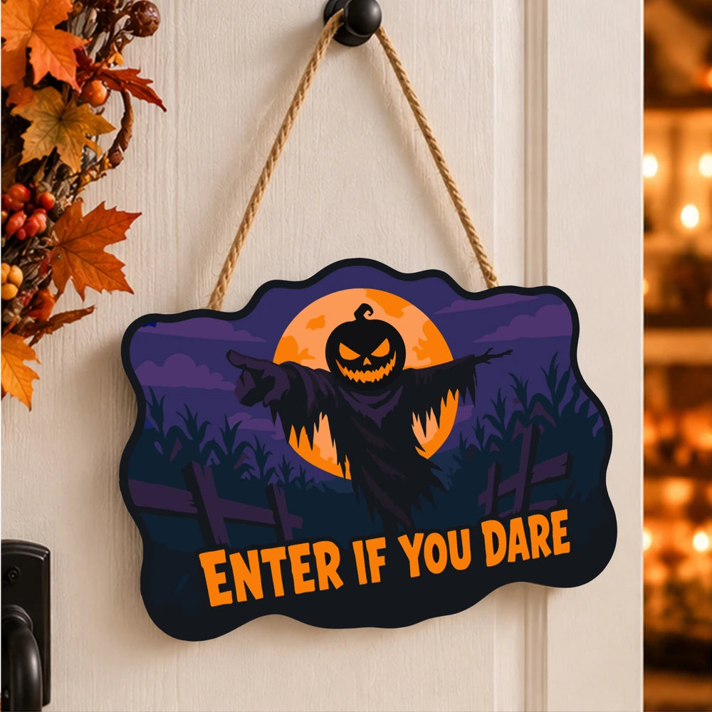 Paint by Numbers - Wooden Door Hanger | Enter If You Dare Pumpkin Scarecrow