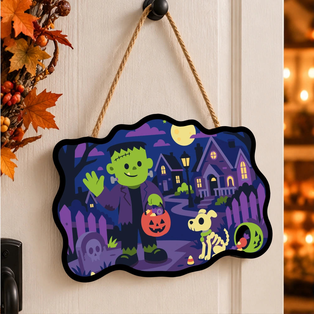 Paint by Numbers - Wooden Door Hanger | Frankenstein Trick-or-Treating