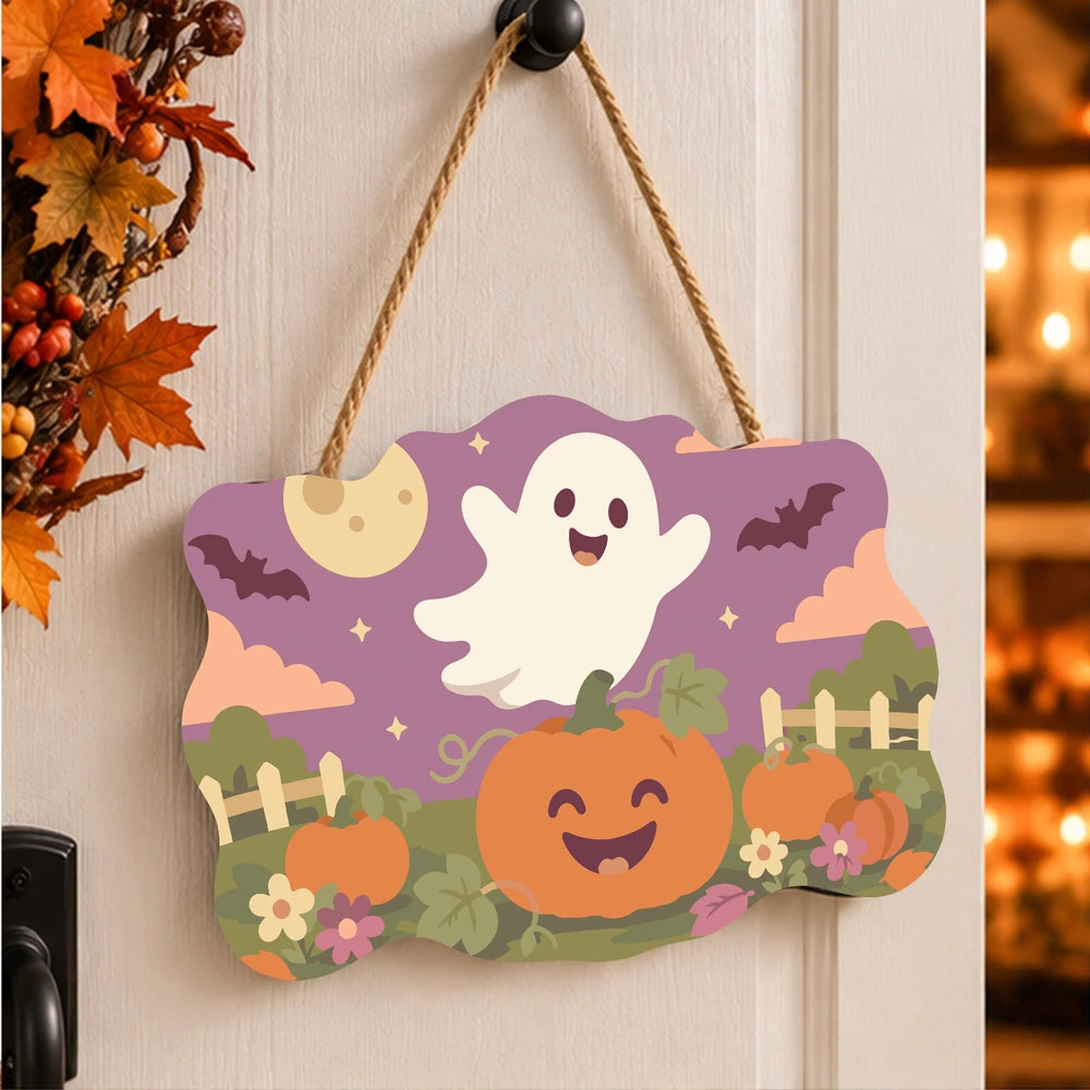 Paint by Numbers - Wooden Door Hanger | Ghost Over the Pumpkin Patch