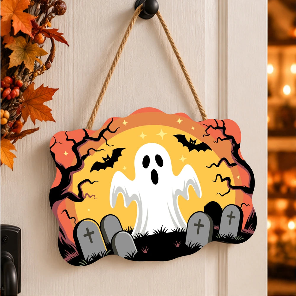 
Paint by Numbers - Wooden Door Hanger | Ghost in the Graveyard at Sunset