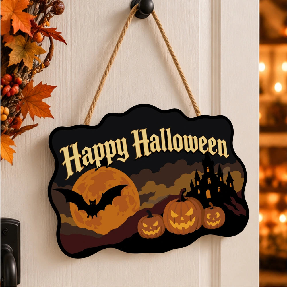 Paint by Numbers - Wooden Door Hanger | Happy Halloween Bat and Pumpkins