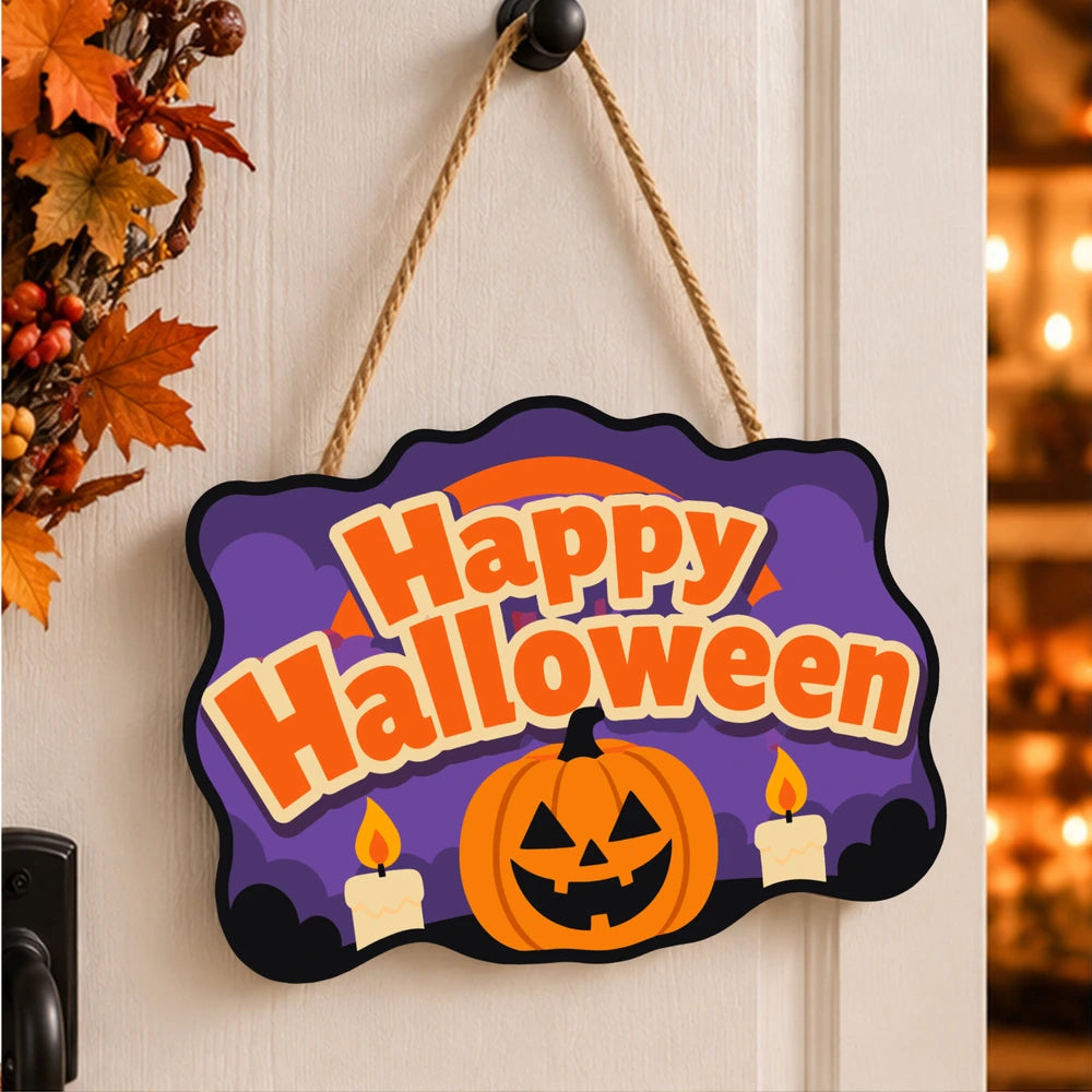 Paint by Numbers - Wooden Door Hanger | Happy Halloween Candlelit Pumpkin