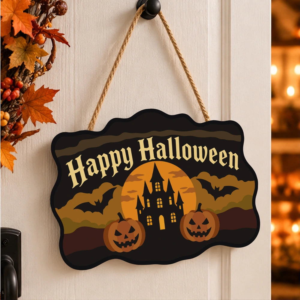 Paint by Numbers - Wooden Door Hanger | Happy Halloween Castle and Pumpkins