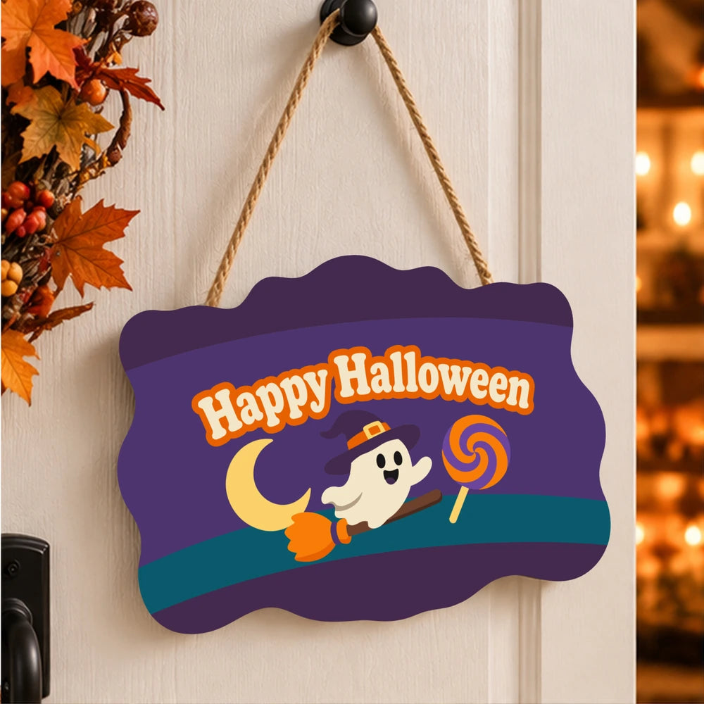 Paint by Numbers - Wooden Door Hanger | Happy Halloween Ghost with a Lollipop