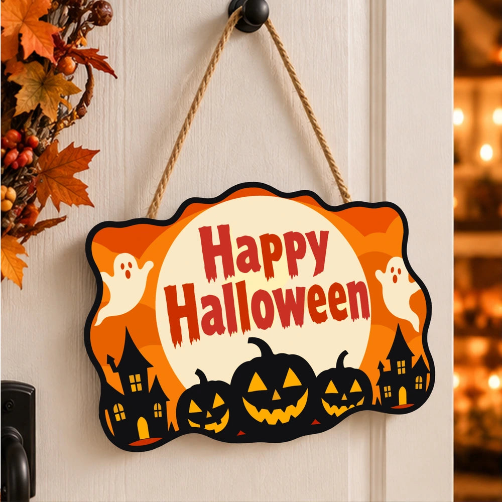 Paint by Numbers - Wooden Door Hanger | Happy Halloween Ghosts Over the Town