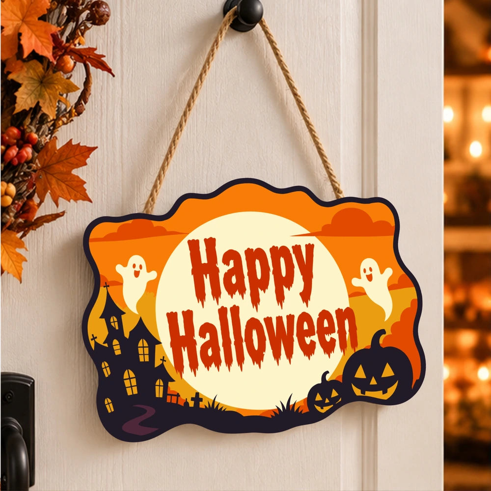Paint by Numbers - Wooden Door Hanger | Happy Halloween Ghosts in the Moon