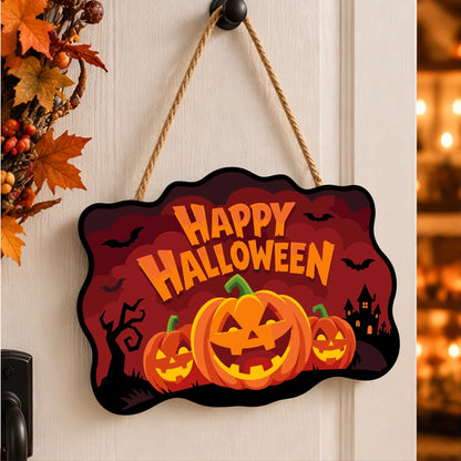 Paint by Numbers - Wooden Door Hanger | Happy Halloween Pumpkin Trio at Night