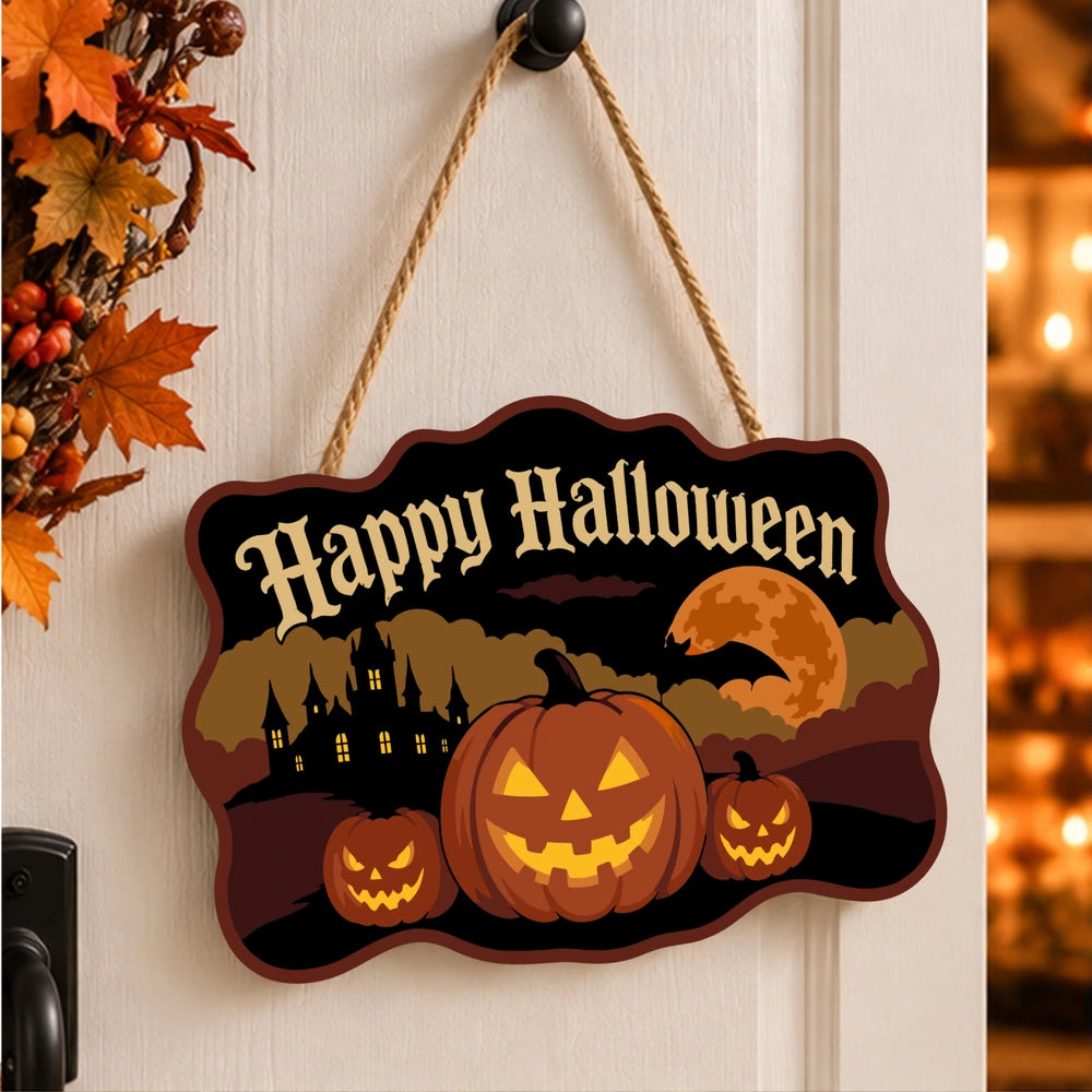 Paint by Numbers - Wooden Door Hanger | Happy Halloween Pumpkins and Castle