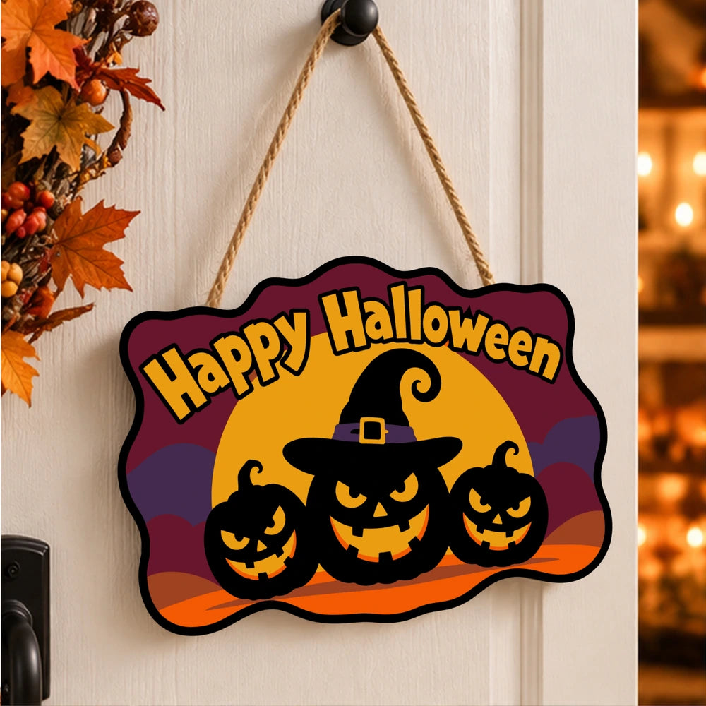 Paint by Numbers - Wooden Door Hanger | Happy Halloween Pumpkins in a Witch Hat