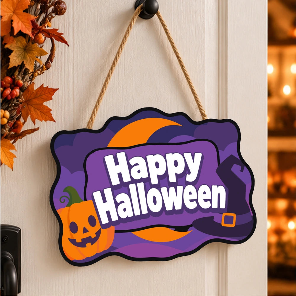 Paint by Numbers - Wooden Door Hanger | Happy Halloween Purple Pumpkin