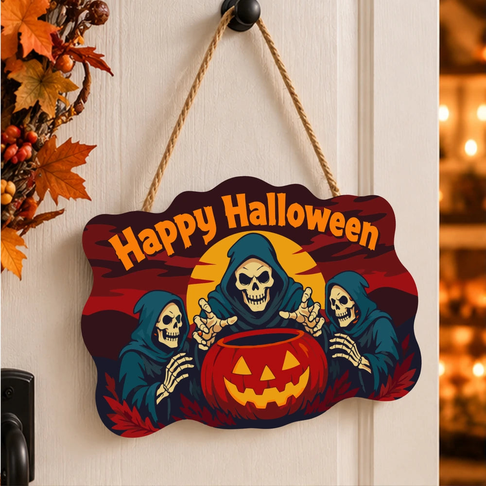 Paint by Numbers - Wooden Door Hanger | Happy Halloween Reapers at the Cauldron