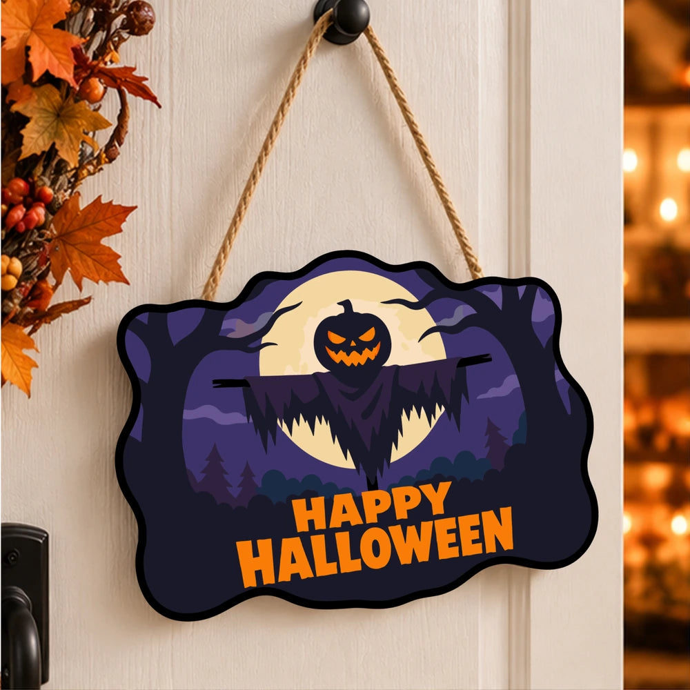 Paint by Numbers - Wooden Door Hanger | Happy Halloween Scarecrow Silhouette