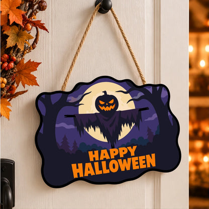 Paint by Numbers - Wooden Door Hanger | Happy Halloween Scarecrow Silhouette