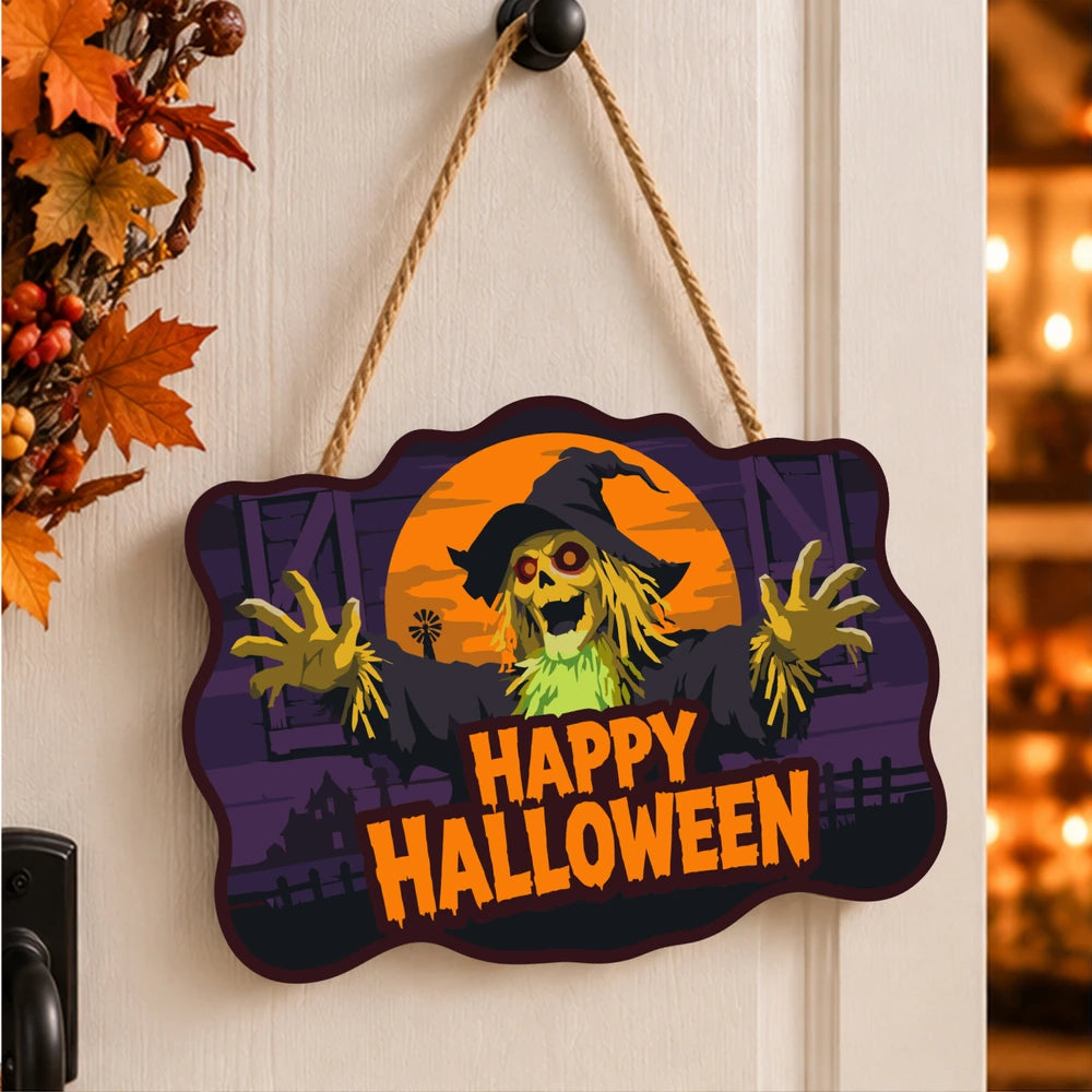 Paint by Numbers - Wooden Door Hanger | Happy Halloween Scarecrow at Night