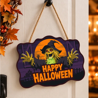 Paint by Numbers - Wooden Door Hanger | Happy Halloween Scarecrow at Night