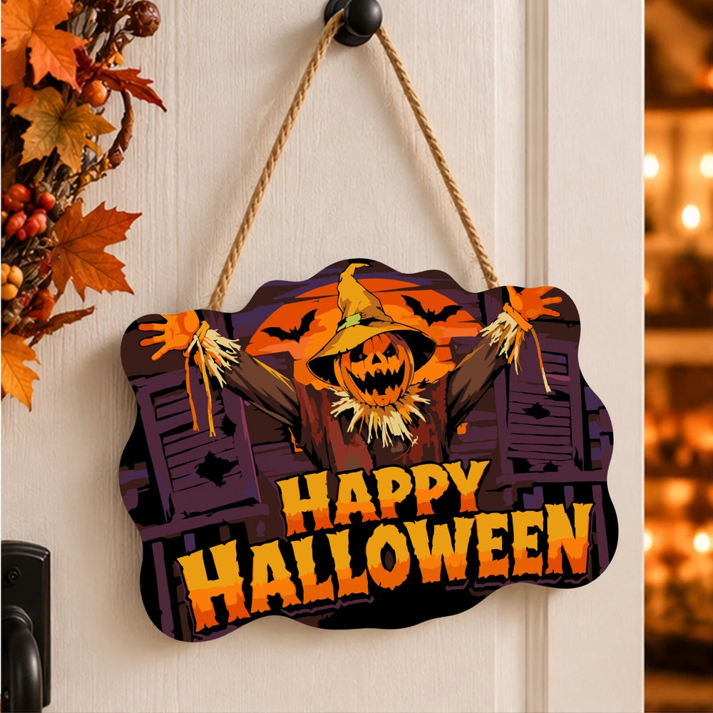 Paint by Numbers - Wooden Door Hanger | Happy Halloween Scarecrow at the Window