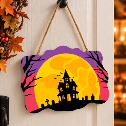 Paint by Numbers - Wooden Door Hanger | Haunted House in the Full Moon