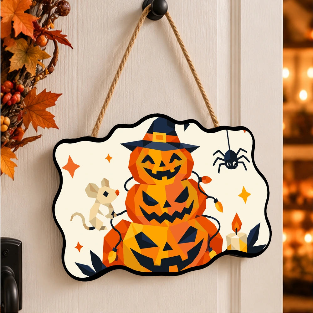 Paint by Numbers - Wooden Door Hanger | Jack-o'-Lantern Tower with a Mouse