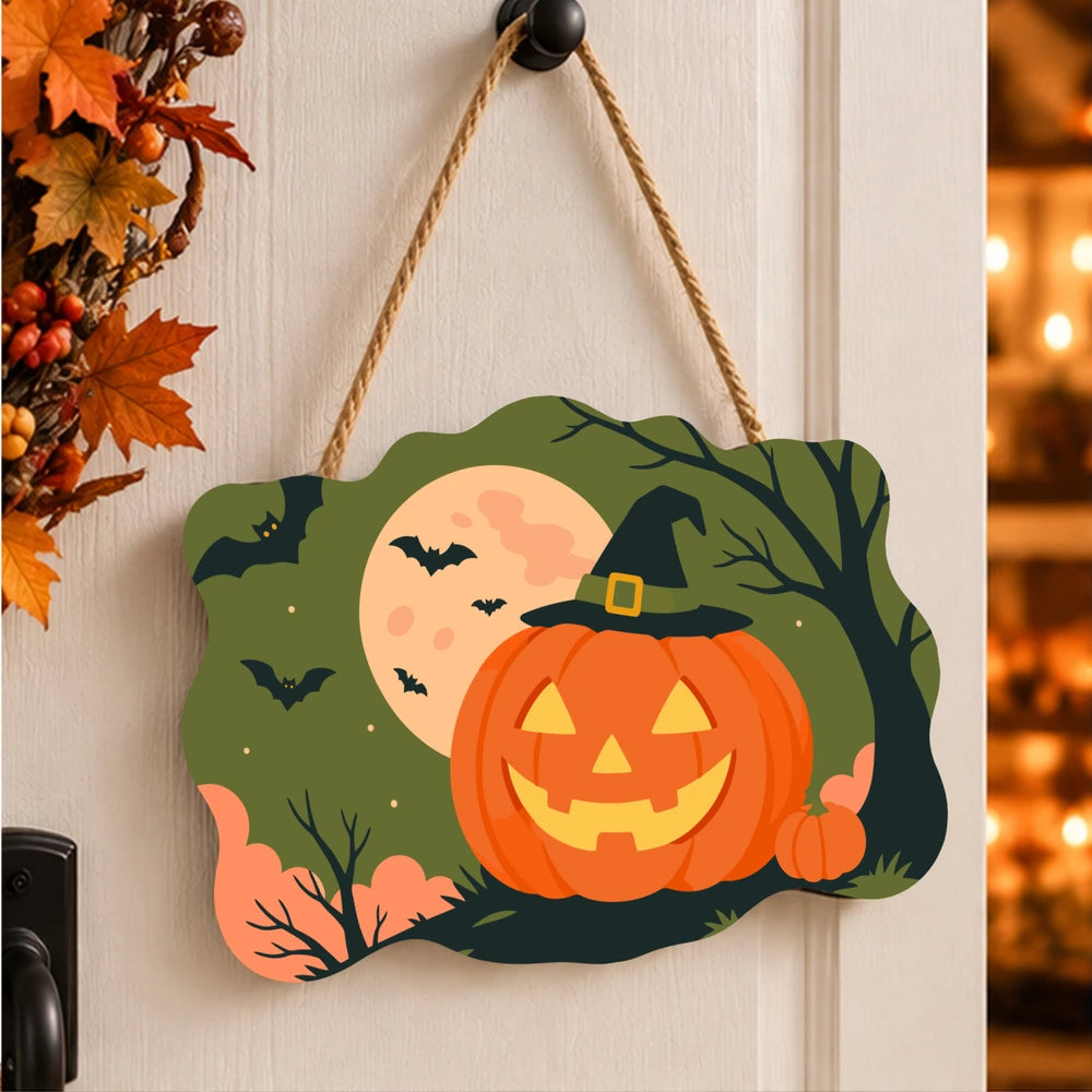 
Paint by Numbers - Wooden Door Hanger | Jack-o'-Lantern in a Witch Hat