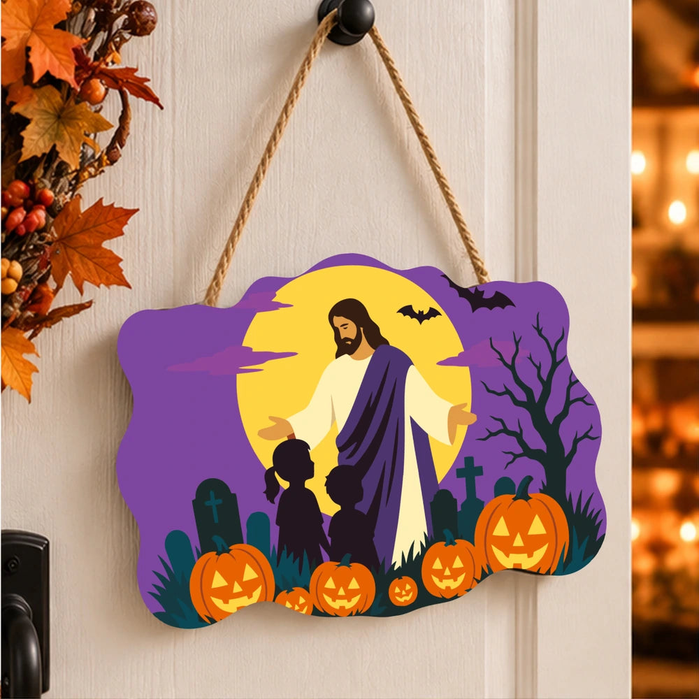 Paint by Numbers - Wooden Door Hanger | Jesus Blessing the Children at Halloween