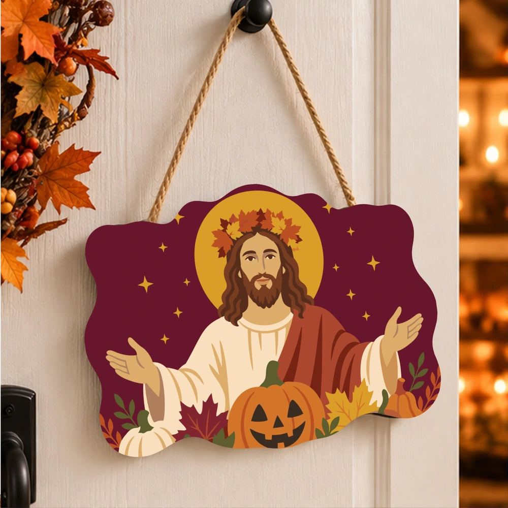 Paint by Numbers - Wooden Door Hanger | Jesus with Open Arms in Autumn