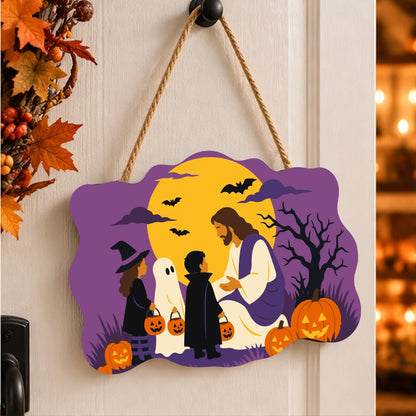 Paint by Numbers - Wooden Door Hanger | Jesus with Trick-or-Treaters